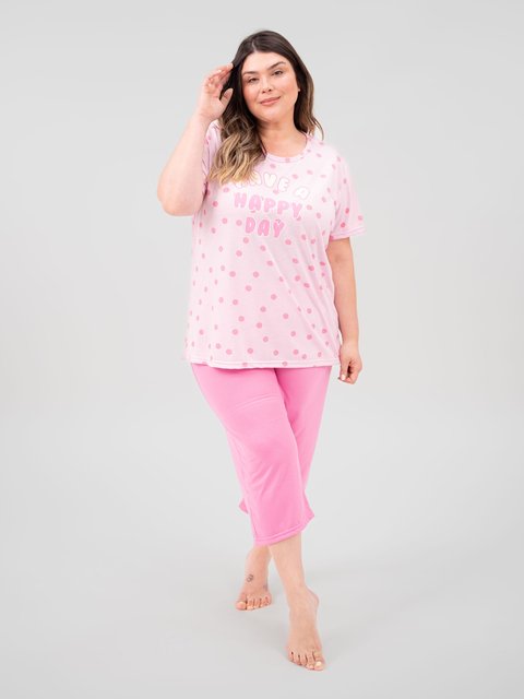 Pijama Feminino Plus Size Capri - Dia Feliz