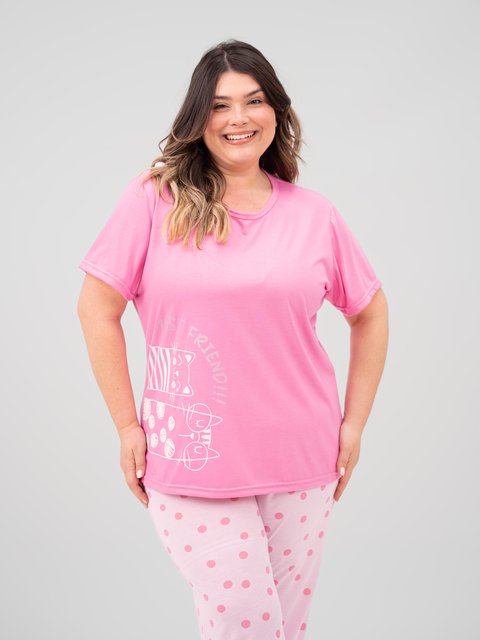 Pijama Feminino Plus Size Capri - Meu Amigo Gatinho
