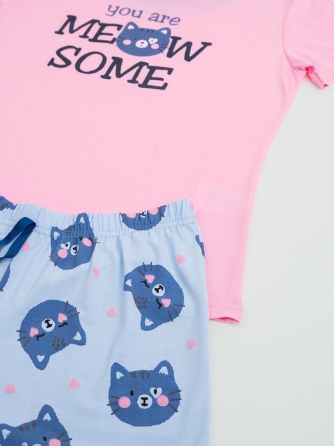 Pijama Feminino de Verão - Gato Azul