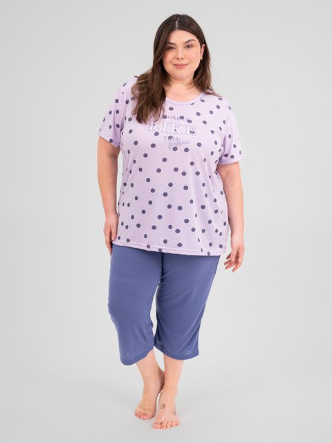 Pijama Feminino Plus Size Capri - Poá