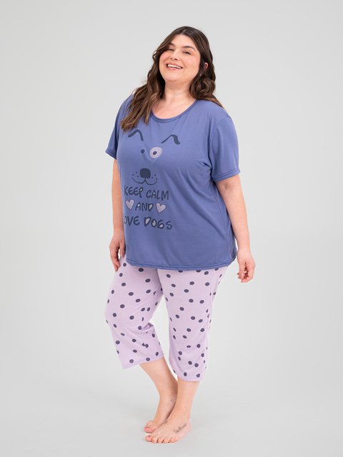 Pijama Feminino Plus Size Capri - Amo Cachorrinhos