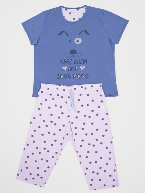 Pijama Feminino Plus Size Capri - Amo Cachorrinhos