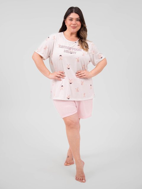 Pijama Feminino Plus Size de Verão - Escute Seu Coração