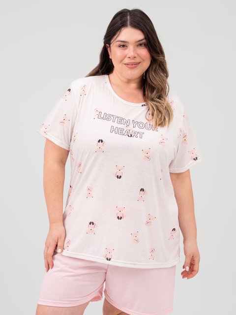 Pijama Feminino Plus Size de Verão - Escute Seu Coração