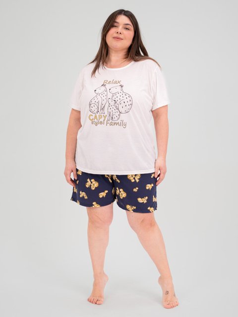 Pijama Feminino Plus Size de Verão - Capivara Relax