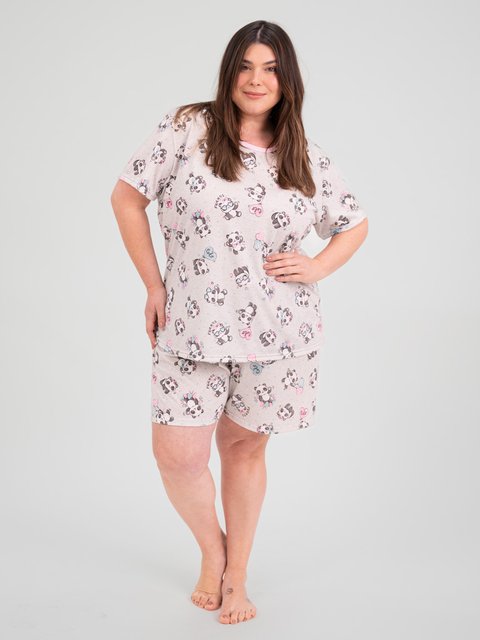 Pijama Feminino Plus Size de Verão - Panda Cute