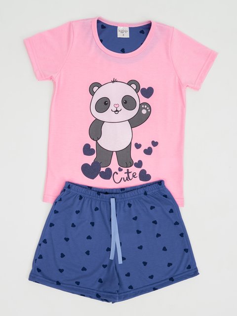 Pijama Infantil Menina de Verão - Panda Com Coração