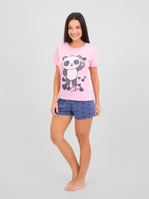 Pijama Feminino de Verão - Panda com Coração