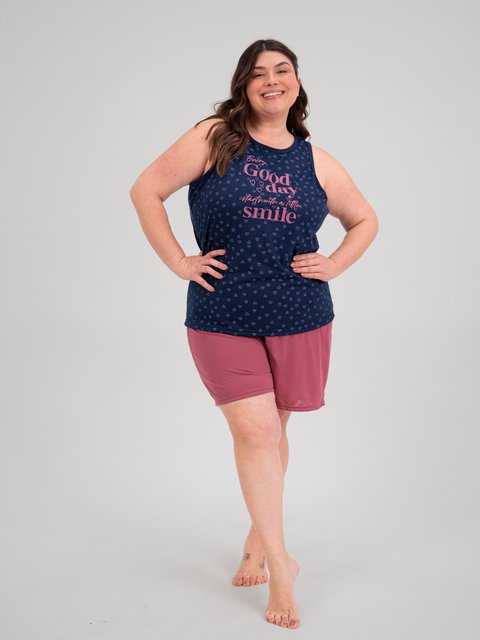 Pijama Feminino Regata Plus Size - Sorriso