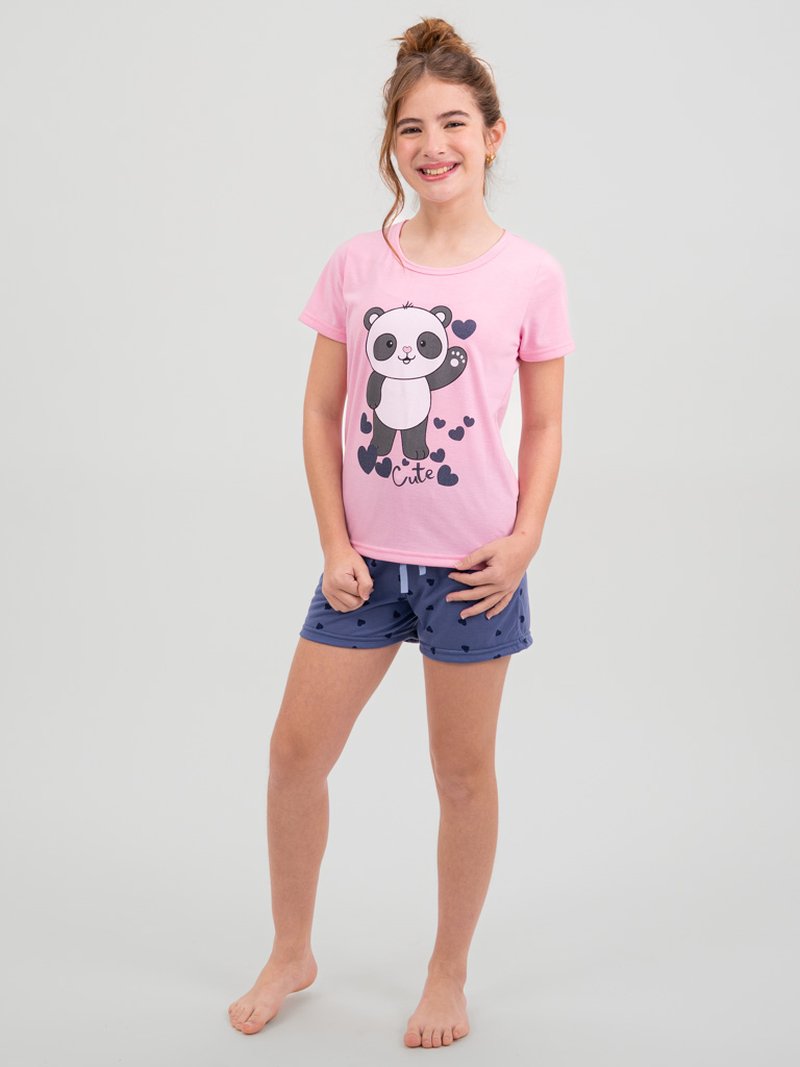 Pijama Infantil Menina de Verão - Panda Com Coração
