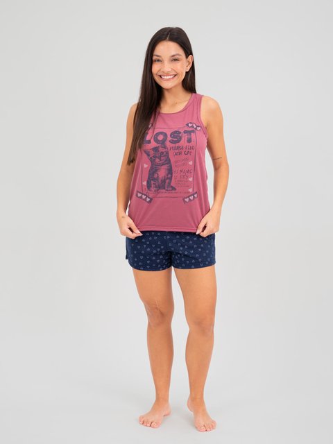 Pijama Feminino Regata - Gato Delicado