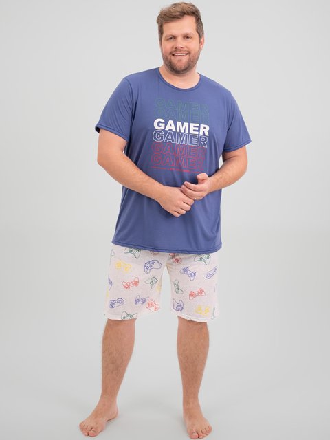 Pijama Masculino Plus Size de Verão - Vida de Gamer