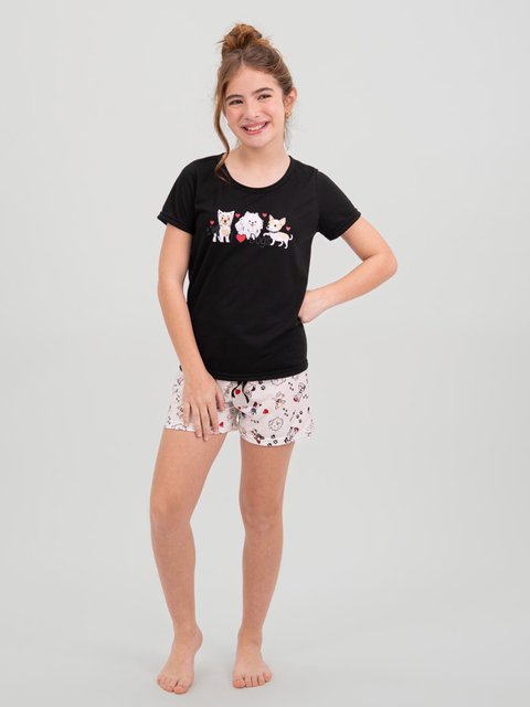 Pijama Infantil Menina de Verão - Amo Cachorros