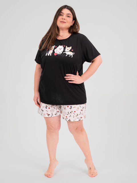 Pijama Feminino Plus Size de Verão - Amo Cachorros