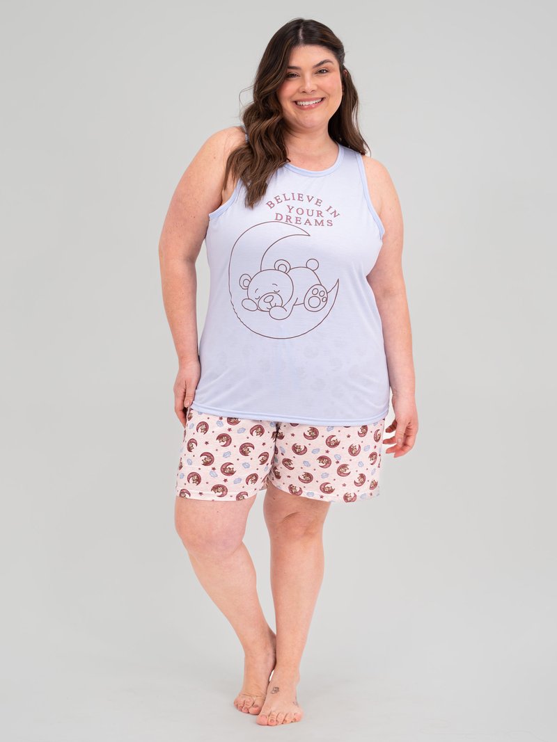 Pijama Feminino Regata Plus Size - Ursinho Sonhador