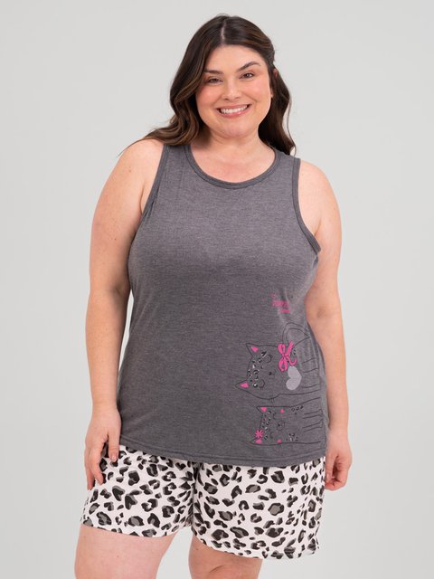 Pijama Feminino Regata Plus Size - Oncinha