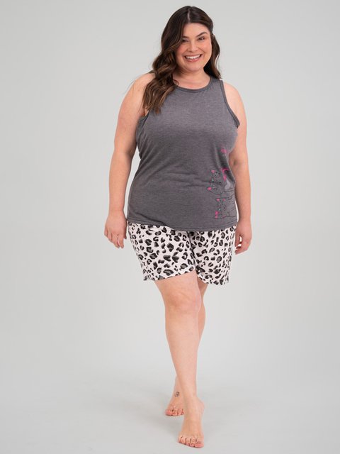 Pijama Feminino Regata Plus Size - Oncinha