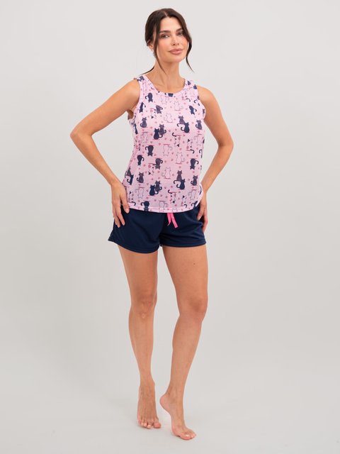 Pijama Feminino Regata - Gatos e Atos