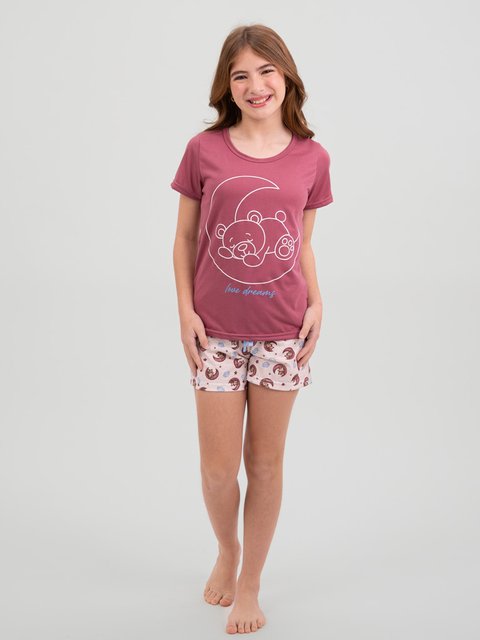 Pijama Infantil Menina de Verão - Urso e Descanso