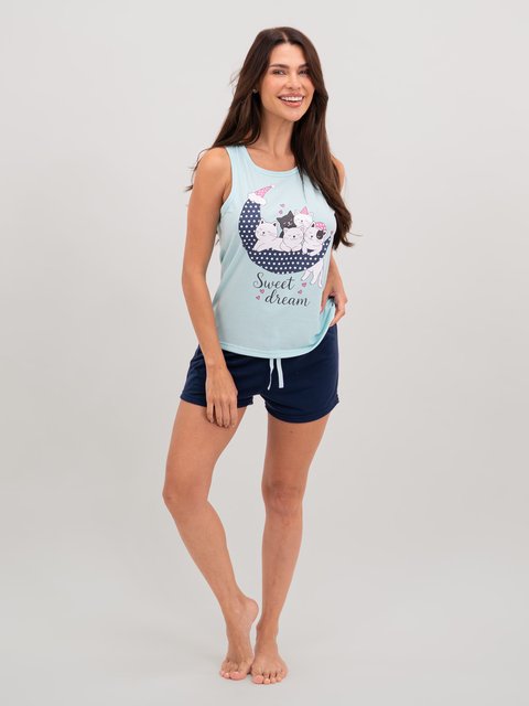 Pijama Feminino de Verão - Gatos Dorminhocos