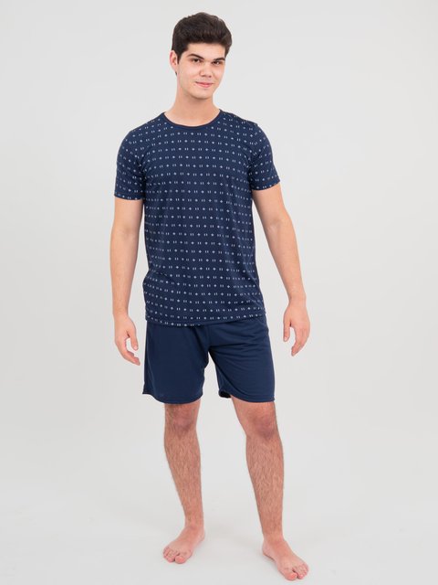 Pijama Masculino de Verão - Azul Copas