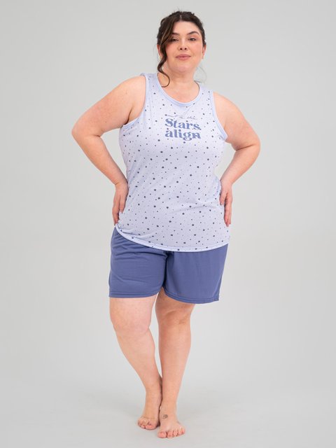 Pijama Feminino Regata Plus Size - Estrelas Alinhadas
