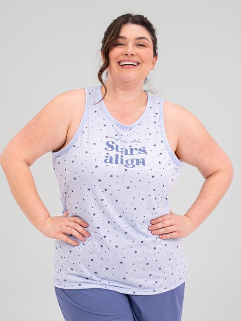 Pijama Feminino Regata Plus Size - Estrelas Alinhadas