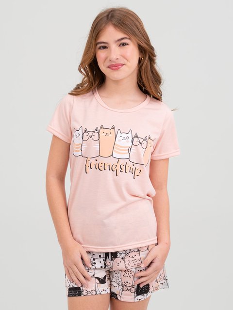 Pijama Infantil Menina de Verão - Gatinhos Felizes