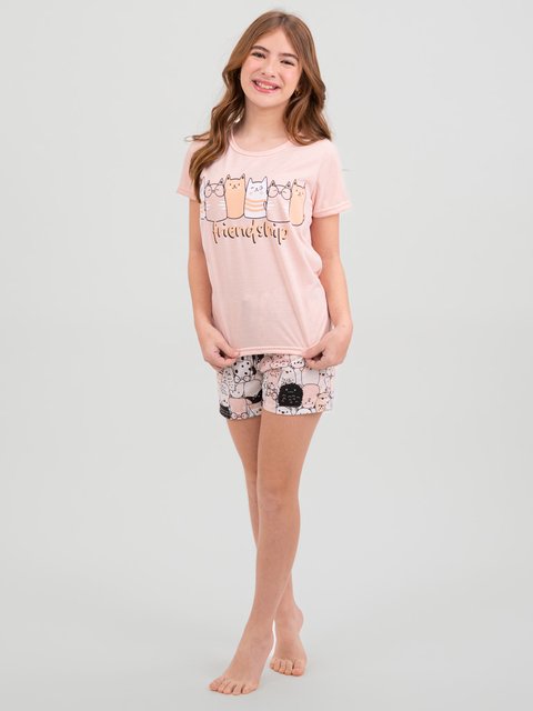 Pijama Infantil Menina de Verão - Gatinhos Felizes