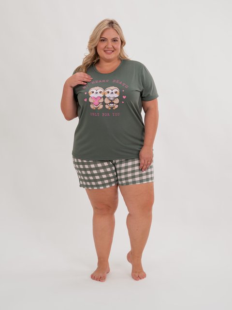 Pijama Feminino Plus Size de Verão - Sloth Family