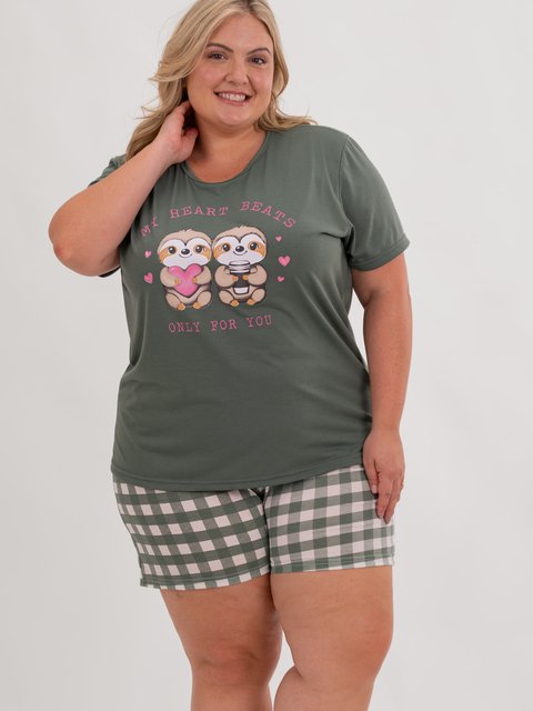 Pijama Feminino Plus Size de Verão - Sloth Family