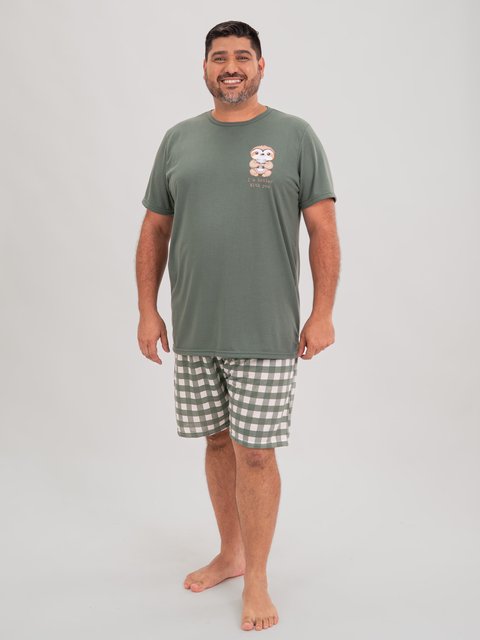 Pijama Masculino Plus Size de Verão - Sloth Family