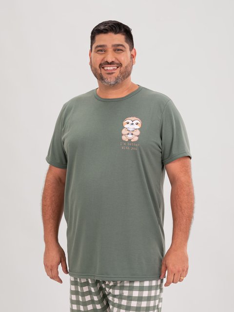 Pijama Masculino Plus Size de Verão - Sloth Family