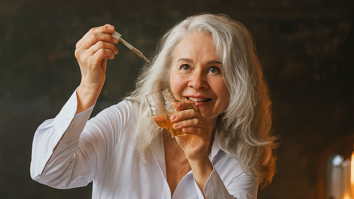 mulher com conta gotas na mao