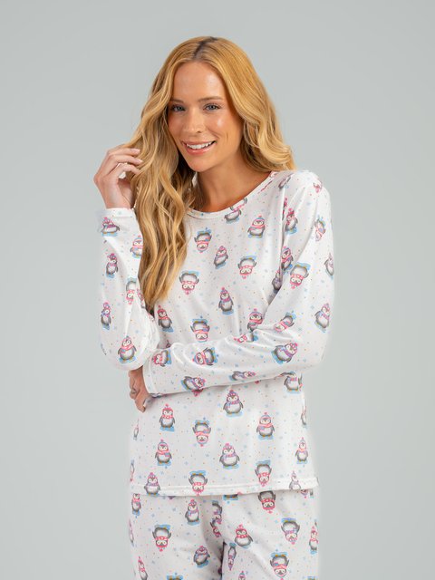 Pijama Feminino de Inverno Microfibra Peletizado - Pinguim