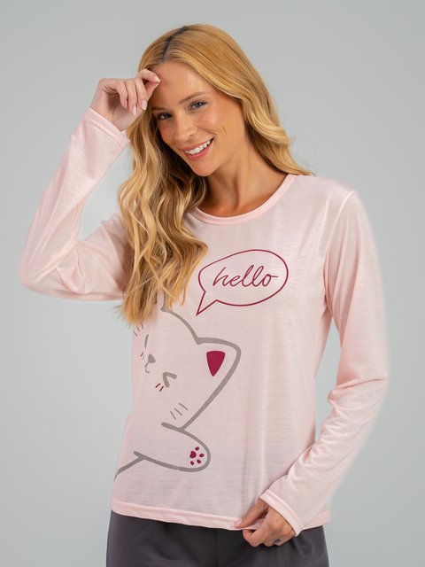 Pijama Feminino de Inverno - Oi Gatinho
