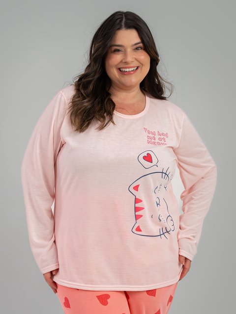 Pijama Feminino Plus Size de Inverno - Miau