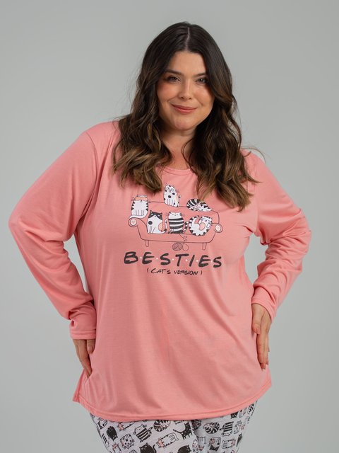 Pijama Feminino Plus Size de Inverno - Besties