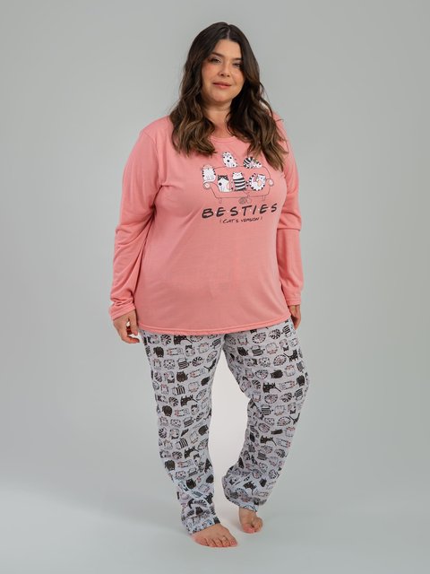 Pijama Feminino Plus Size de Inverno - Besties
