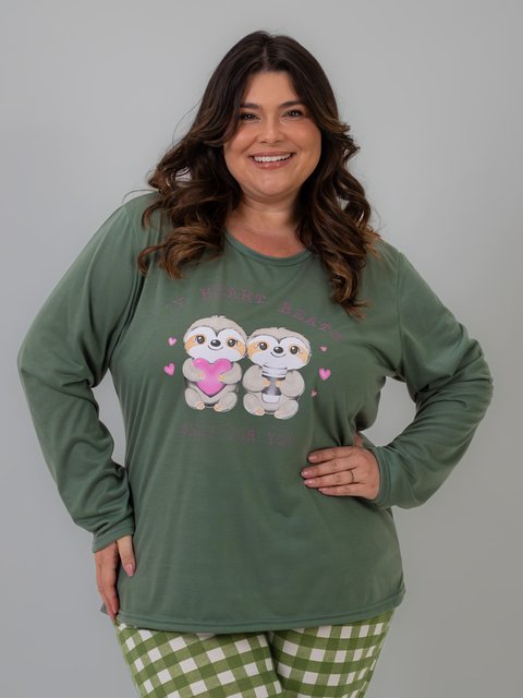 Pijama Feminino Plus Size de Inverno - Sloth Family