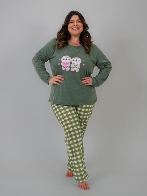 Pijama Feminino Plus Size de Inverno - Sloth Family