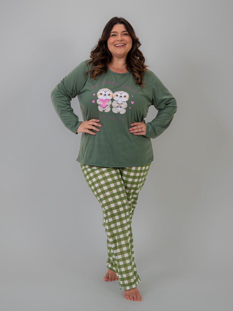 Pijama Feminino Plus Size de Inverno - Sloth Family