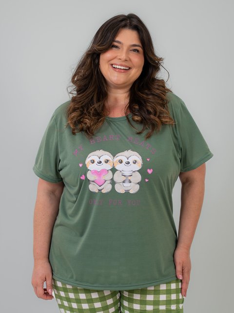 Pijama Feminino Plus Size Capri - Sloth Family