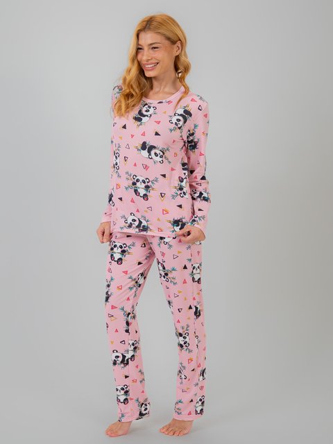 Pijama Feminino de Inverno Microfibra Peletizado - Panda Rosa