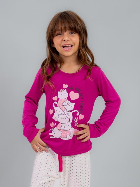 Pijama Infantil Menina de Inverno - Amigos Gatinhos