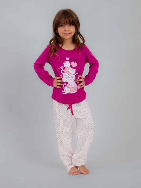 Pijama Infantil Menina de Inverno - Amigos Gatinhos