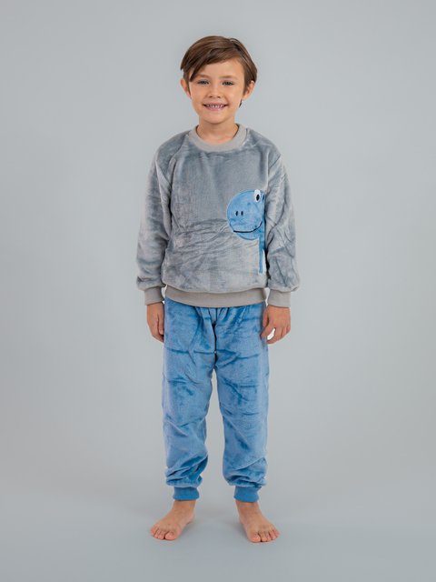 Pijama Infantil Menino Fleece Peluciado - Dino Azul