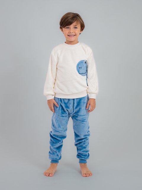 Pijama Infantil Menino Fleece Peluciado - Dino Azul Off