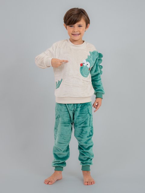 Pijama Infantil Menino Fleece Peluciado - Dino Verde