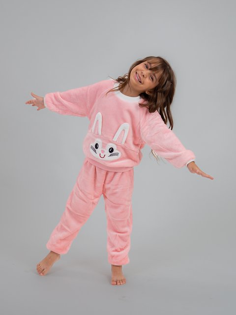 Pijama Infantil Menina Fleece Peluciado - Coelho Rosa